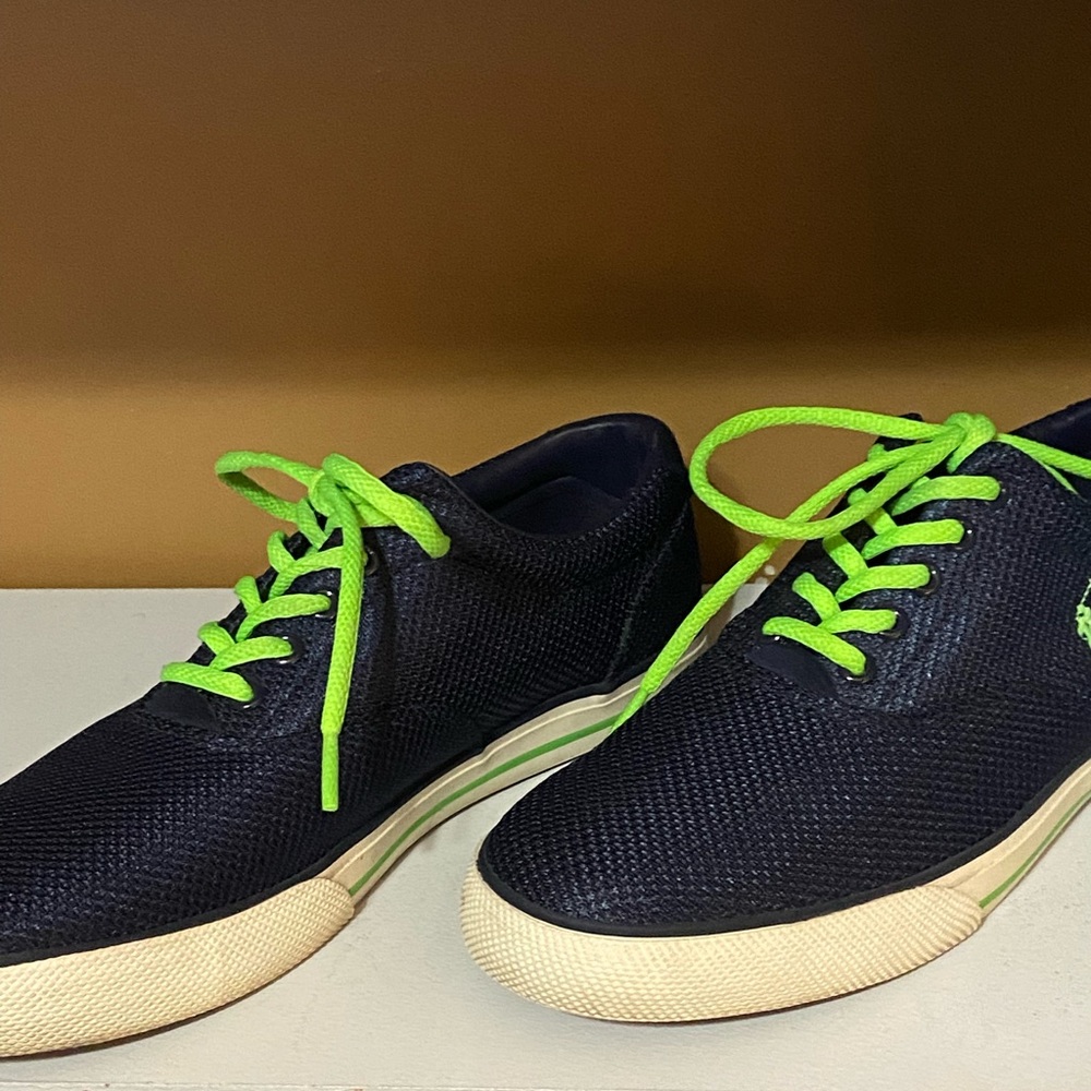 Navy Blue and Bright Green Polo Ralph Lace Up Casual Shoes Size 10.5 - Picture 6 of 10